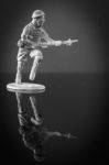 Mini Toy Soldier On Black Background Stock Photo