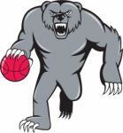 Grizzly Bear Angry Dribbling Basketball Isolated Stock Photo