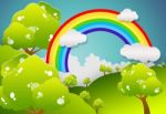 Grass With Sky And Rainbow Stock Photo