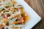 Papaya Salad. Traditional Spicy Thai Food Stock Photo