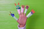 Hand Of Children Playing And Toy Made From Papper Stock Photo