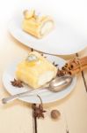 Cream Roll Cake Dessert And Spices Stock Photo