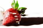 Strawberry With Liquid Chocolate Stock Photo