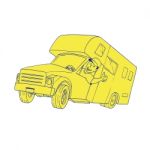 Driver Thumbs Up Camper Van Cartoon Stock Photo