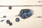 Fresh Blueberry On Silver Spoon Stock Photo