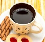 Relaxing Cookies Coffee Indicates Refreshment Crackers And Bicky Stock Photo