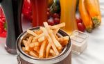 Fresh French Fries On A Bucket Stock Photo