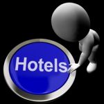 Blue Hotel Button For Travel And Room Stock Photo