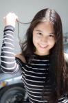 Portrait Of Thai Student Teen Beautiful Girl Relax And Smile Stock Photo