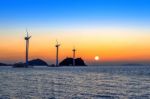 Pier Or Bridge And Sunset On Sea In Ansan, South Korea Stock Photo