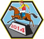 Year Of Horse 2014 Jockey Jumping Cartoon Stock Photo