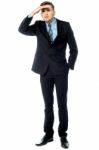 Businessman Looking Far Far Away Stock Photo