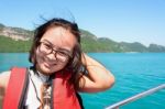 Young Woman On The Boat Stock Photo