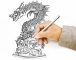 Hand Drawing Chinese Style Dragon Stock Photo