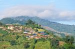 Small Village On On The Mountain Stock Photo