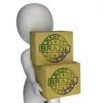 Made In Brazil Stamp On Boxes Shows Brazilian Products Stock Photo