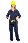 Beautiful Construction Worker With Tool Belt Stock Photo