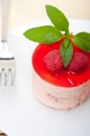 Fresh Raspberry Cake Mousse Dessert Stock Photo