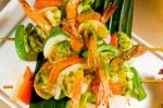 Shrimps And Vegetables Skewers Stock Photo