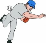 Baseball Player Pitcher Throw Ball Cartoon Stock Photo