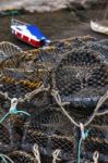 Mesh Net Shellfish Traps At Sea Port Stock Photo