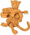 Jaguar Playing Guitar Drawing Stock Photo