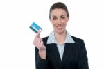 Businesswoman Showing Her Cash Card Stock Photo