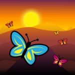 Butterflies At Nighttime Represents Flying Luna And Darkness Stock Photo