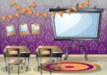 Cartoon  Illustration Interior Classroom With Separated Layers Stock Photo