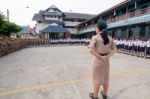 Student 9-10 Years Old, Scout Assembly, Scout Camp In Bangkok Thailand Stock Photo