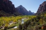 Virgin River Valley In Zion National Park Stock Photo