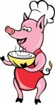 Happy Pig Chef Cook Baker Soup Bowl Stock Photo