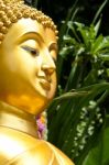 Golden Buddhist Statue Face Stock Photo