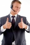 Successful Businessman With Thumbs Up Stock Photo