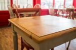 Vintage Wooden Kitchen Table And Chair Stock Photo