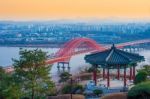 Banghwa Brigde And Small Pavilion In Seoul,korea Stock Photo