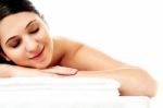 Female With Closed Eyes Relaxng In Spa Salon Stock Photo