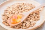 Homemade Granola Breakfast With Dried Fruit Stock Photo