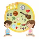 Boy And Girl Meditating With Healthy Lifestyle Concept Stock Photo