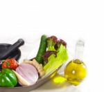 Assorted Vegetables And Extra Virgin Olive Oil Stock Photo