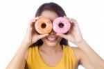 Donut And Woman Stock Photo