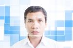 Asian Mans Face With Futuristic Background Stock Photo