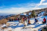 Deogyusan,korea - January 1: Tourists Taking Photos Of The Beautiful Scenery And Skiing Around Deogyusan,south Korea On January 1, 2016 Stock Photo