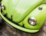 Front Side Of Green Old Car Stock Photo