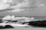 Pristine Beachfront At North Point, Moreton Island. Black And White Stock Photo