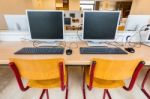 Two Computers In Classroom On High School Stock Photo