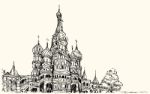 Landscape Sketch, Moscow, Russia, Red Square, Free Hand Drawing Illustration Stock Photo