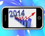 2014 Statistics On Smartphone Showing Future Finances Stock Photo