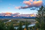 Autumn Sunrise Over The Grand Tetons Stock Photo