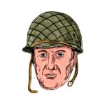 World War Two American Soldier Head Drawing Stock Photo